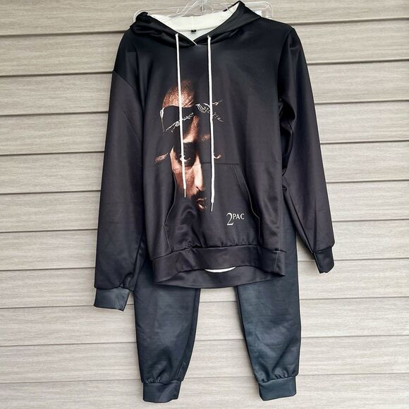 Tupac Shakur 2Pac Tribute Hoodie Jogger Track Suit Adult S Black Rap Hip Hop - Picture 1 of 7